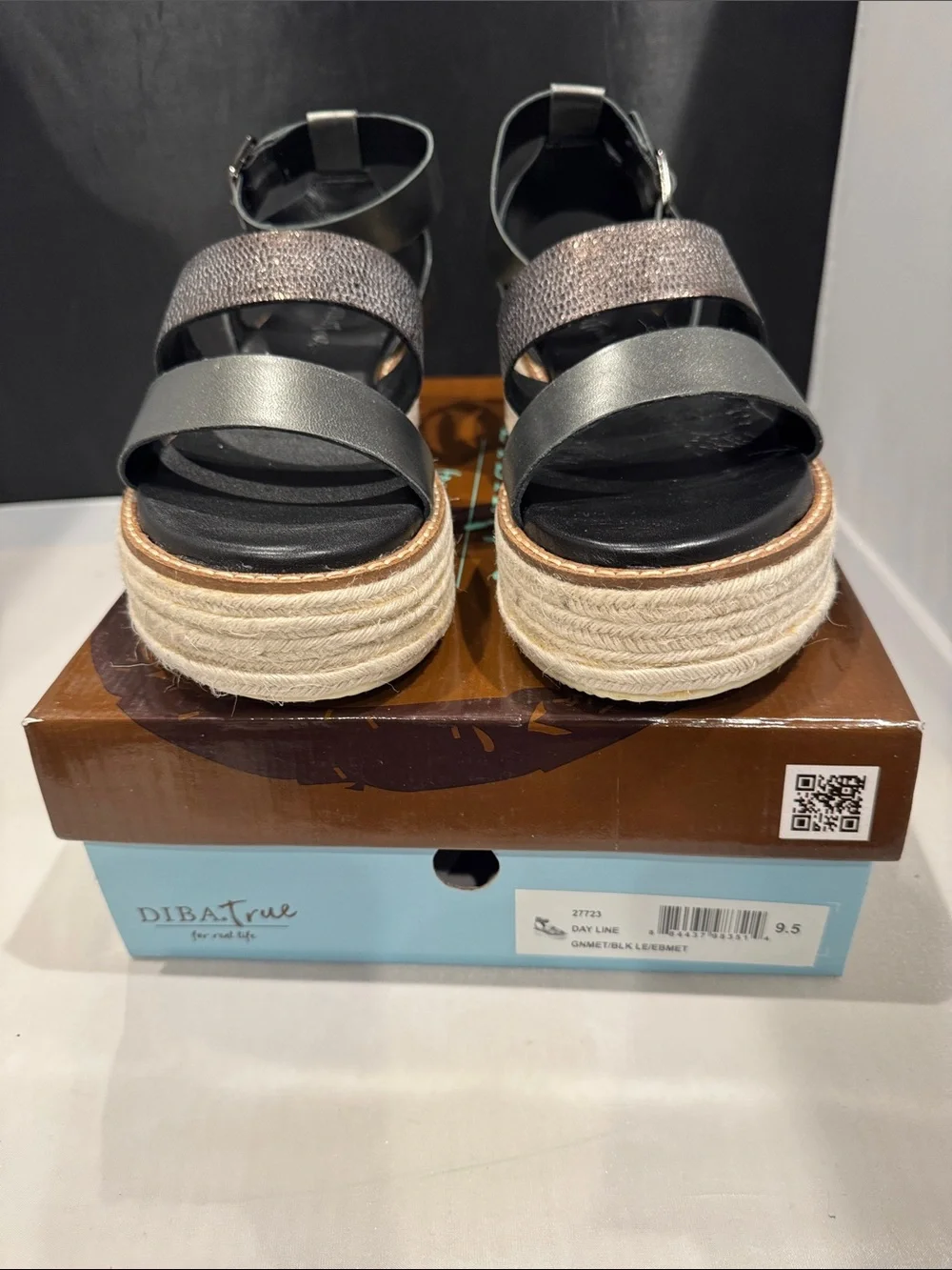 Diba True Day line Black & GNMT platform Sandal with Ankle Strap